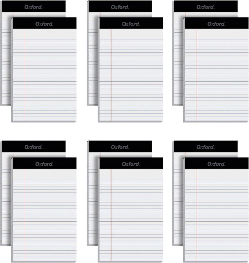 Oxford 5 x 8 Legal Pads, 12 Pack, Narrow Ruled, White Paper, 50 Sheets Per Writing Pad, Made in the USA (74019)