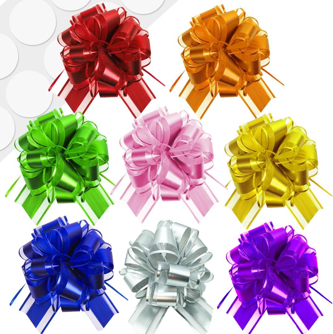 Pull Bows for Gift Wrapping: 8 PCS 6-Inch Waterproof Multiple Colors Bows - Reusable Mother's Day Ribbon Bow for Wrapping Boxes & Decorative Accents