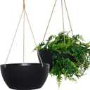 12 Inch 2 Pack Large Hanging Planters for Indoor Outdoor Plants, Plastic Hanging Basket Pots for House Plants Flowers, Black