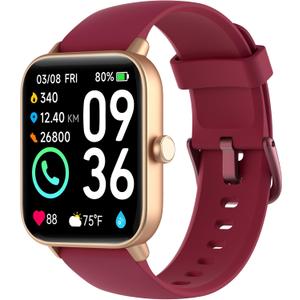 Smart Watch for Women,1.8"Fitness Watch(Answer/Make Call),Alexa Built-in, [24H Heart Rate Sleep Blood Oxygen Monitor],5ATM Waterproof,100 Sports Modes Step Calorie Women Watches for iOS&Android Phones (Strawberry Red)