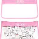 2 x FUYIHGL Mahjong Tiles Bag with Zipper - Pink Clear Carrying Pouch Storage Holder with Embroidery Lettering Case Only - American Mah Jongg Accessories and Gifts for Women Travel Party Game Night