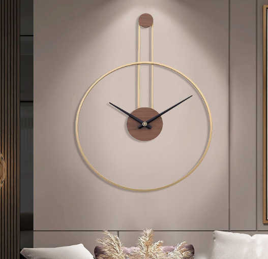 YISITEONE Large Decorative Wall Clock for Living Room,Metal & Walnut Dial Home Decor Silent Non Ticking Lightweight Clocks for Bedroom, Study, Office Decorations, 24.4"x17.7",(Gold, Medium)