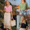 3 Pack Women's V Neck T Shirts Half Sleeve Summer Casual Tops Loose Straight Hem Basic Tees Trendy Outfits (XL)