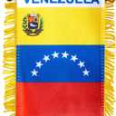 Anley 4 X 6 Inch Venezuela Fringy Window Hanging Flag - Mini Flag Banner & Car Rearview Mirror Dcor - Fringed & Double Sided - Venezuelan Hanging Flag with Suction Cup