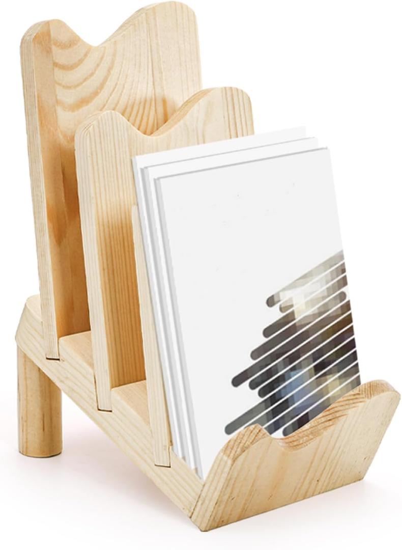 Suwimut Brochure Holder, 3-Tier Pine Wood Brochure Display Stand Trifold Literature Holder, Postcard Display and Countertop Wooden Display Stand for Flyer Pamphlet Magazine Booklets Menu