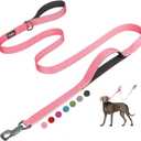 Fida 6 FT Heavy Duty Dog Leash with 2 Comfortable Padded Handles, Traffic Handle & Advanced Easy Snap Hook, Reflective Walking Lead for Large, Medium & Small Breed, Pink