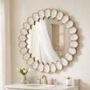 Round Wavy Mirror,24" Scalloped Circle Metal Vanity Bathroom Mirrors