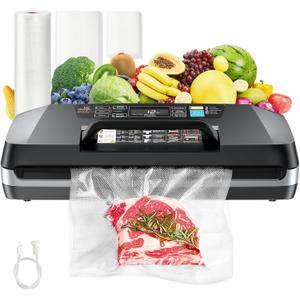 95kpa Vacuum Sealer Machine,Commercial Full Automatic Food Sealer,Powerful Sealing System with Double Heat Seal,Built-in Cutter&Bags Storage,1 Bag Rolls and 10 pcs Pre-cut Bags