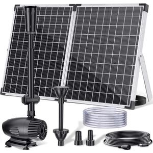 POPOSOAP 55W Solar Fountain Pump for Outdoor Pond, 480GPH Solar Pond Pump with Dry-Run Protection, Solar Powered Water Pump with PVC Tubing, 17Ft Cord for Ponds, Garden, Waterfall, Hydroponics