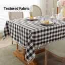 Laolitou Checkered Tablecloth Rectangle Washable Buffalo Plaid Halloween Table Cloth with Tassel Cotton Linen Gingham Table Cover for Picnic Kitchen Dining Room, Black and White, 102 Inch, 102" x 55"
