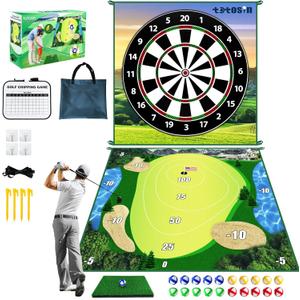 Golf Chipping Game with Hitting Mat, 70"x70" Double Sided Golf Practice Mat Kits with 20 Sticky Balls, Indoor Outdoor Golf Training Accessories for Adult Family Yard Game (No Club)