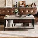 Homeiju Coffee Table for Living Room with Slatted Sides Frame, Modern Farmhouse Living Room Table with 2-Tier Storage Shelf for Home Office, Apartment, Grey Wash, 39 inch, 39.4L*21.6W*18.1H