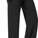 Casei Women's Wide Leg Yoga Pants with Zipper Pockets - High Waisted Travel Dress Pants, Casual Stretchy Adjustable Hem S