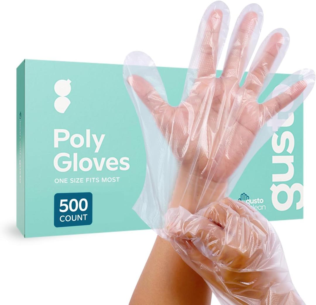 GUSTO Disposable Poly Gloves for Food Prep, Cooking & Food Service Clear Plastic, Latex & Powder Free, One Size