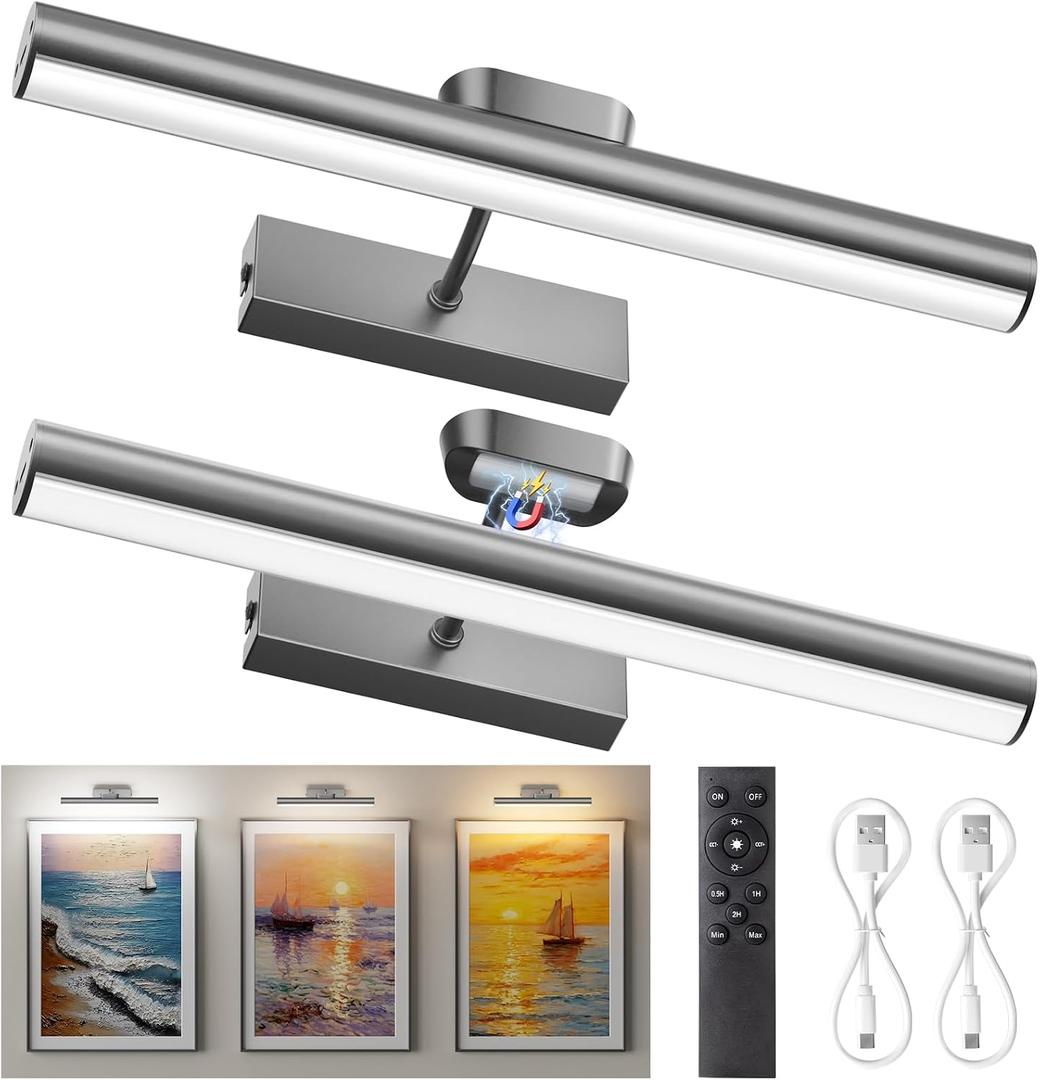 Picture Light for Wall, 4000mAh, 13.8 Inch, 2 Pack Grey