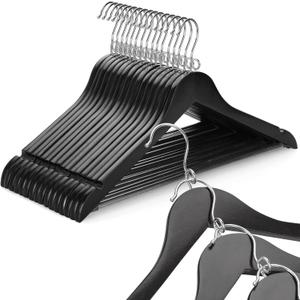 TOPIA HANGER Black Wooden Hangers 30 Pack, Space Saving Coat Hanger with 360 Swivel Cascading Loop Hook, Non Slip Pants Bar and Shoulder Notches for Camisole, Jacket, Suit, Clothes Hangers