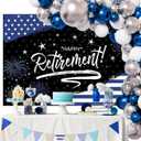 Mocsicka Happy Retirement Backdrop - Navy Blue Police Retirement Party Decorations, Flag and Firework Congrats Photo Booth Prop (7x5ft)