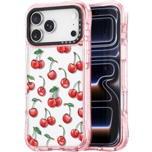 for iPhone 17 Pro Max Case Cute - Military-Grade 20 ft Drop Protection Shockproof Phone Case - Funny Cherry Design (6.9") Glitter Pink