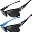 2 PACK Upgraded Unbreakable Bifocal Reading Sunglasses Men TR90 Frame Wrap Around Design Glasses UV400 Protection Outdoor Sun Reader Sports/Driving (Black & Blue +2.5)