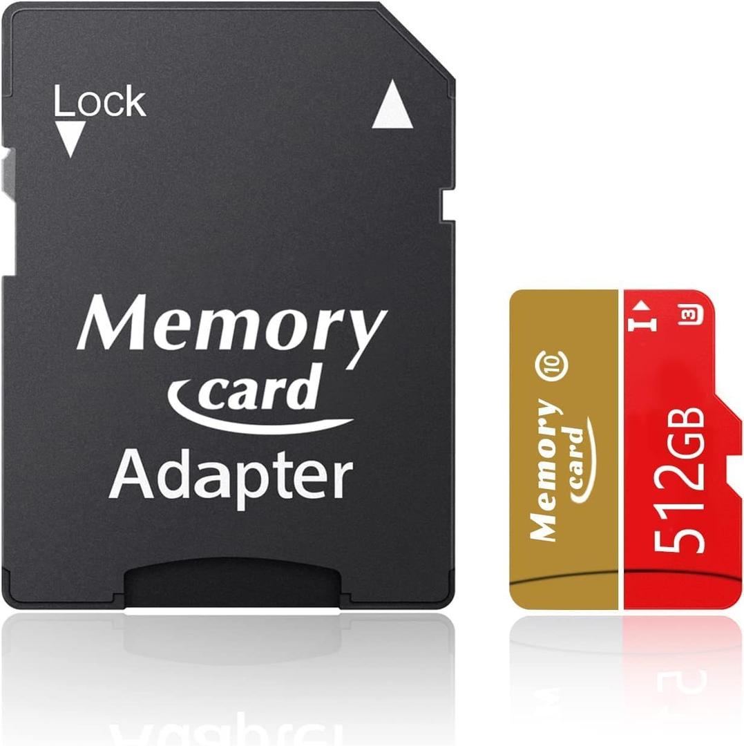 512GB TF Card MicroXC Flash Memory Card High Speed Class 10 U3, V30, 4K UHD, Full HD, UHS-I, Full Size Professional