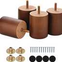 Maricome 3 in Wooden Legs Set of 4, Solid Round Wood Replacement Feet Predrilled M8 BoltSuitable for Sofa Couch Dresser Ottoman Cabinets Chair Screw in, 3 Inch Walnut