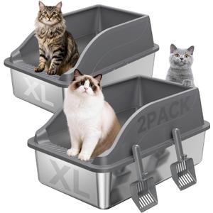 2PACK XL Stainless Steel Litter Box, Dark Grey