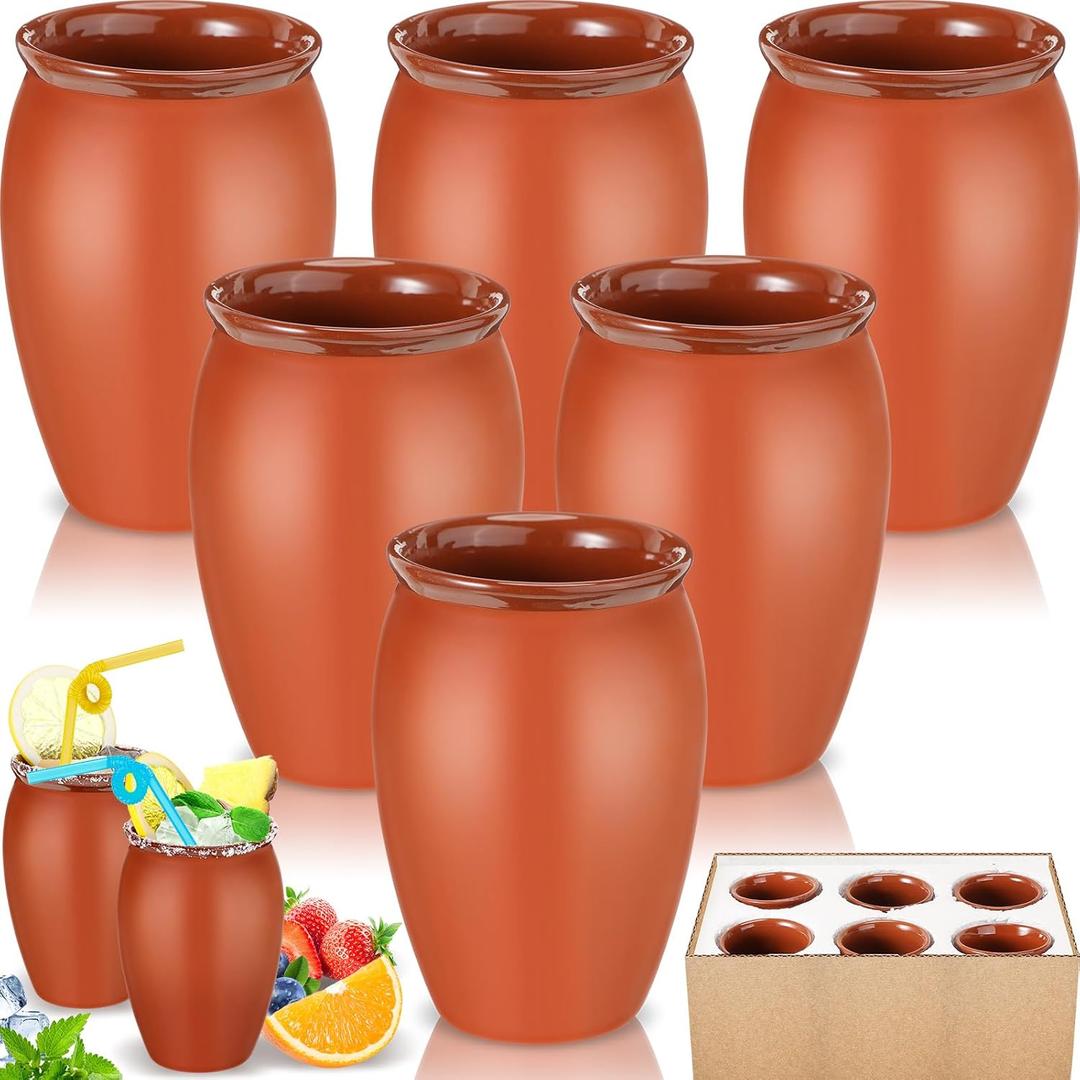 Gejoy 6 Set 20 oz Cantaritos De Barro Mexicanos Cantaritos Shooters Pottery Taco Tuesday Mexican Clay Cup Fiesta De Barro Mexicanos Cocktail Cups Cocktail Glasses for Tequila Margaritas Mojitos