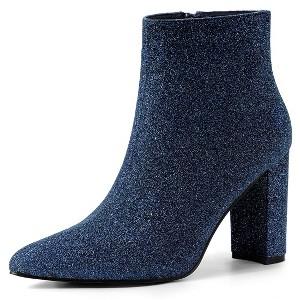Allegra K Women's Glitter Pointed Toe Chunky Heel Ankle Boots 8 size