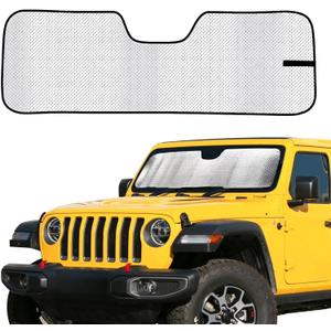 Front Windshield Sun Shade for Jeep Wrangler JL 2018-2025 & Gladiator 2020-2025 - UV Blocking, Heat Reduction, Self-Rolling Storage