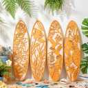 Geetery 4 Pcs Yellow Surfboard Wall Decor Carved Hollow Wooden Beach Art