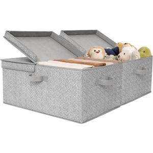 GRANNY SAYS Large Storage Bins with Lids, Decorative Storage Box for Shelves, Fabric Storage Bins Foldable, Storage Basket for Clothes, Keepsake Box, Jumbo, Gray, 2-Pack