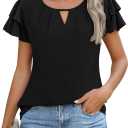 Gleeneat Womens Tops Dressy Casual Business Work Blouses Short Ruffle Sleeve V Neck Cute Summer Shirts 2026 Trendy Outfits L