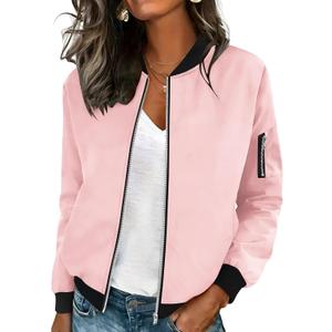 HOTOUCH Women Casual Jacket Lightweight Long Sleeve Zip Up Coat Trendy Work Clothes With Pockets,Large