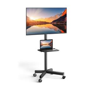 PERLESMITH Rolling TV Stand on Wheels for 23-60 Inch Flat Curved Screen TVs, Mobile TV Cart Height - Adjustable with Shelf/Tray, Portable TV Stand Holds up to 55 lbs, Max VESA 400x400mm, PSTVMC04