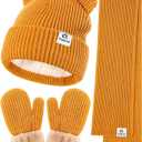 Baby Beanie Mittens Scarf Set,Toddler Infant Kids Winter Hat with Bear Ear Thermal Gloves Neck Warmer Set for Girls Boys (6-36 Months, Camel)
