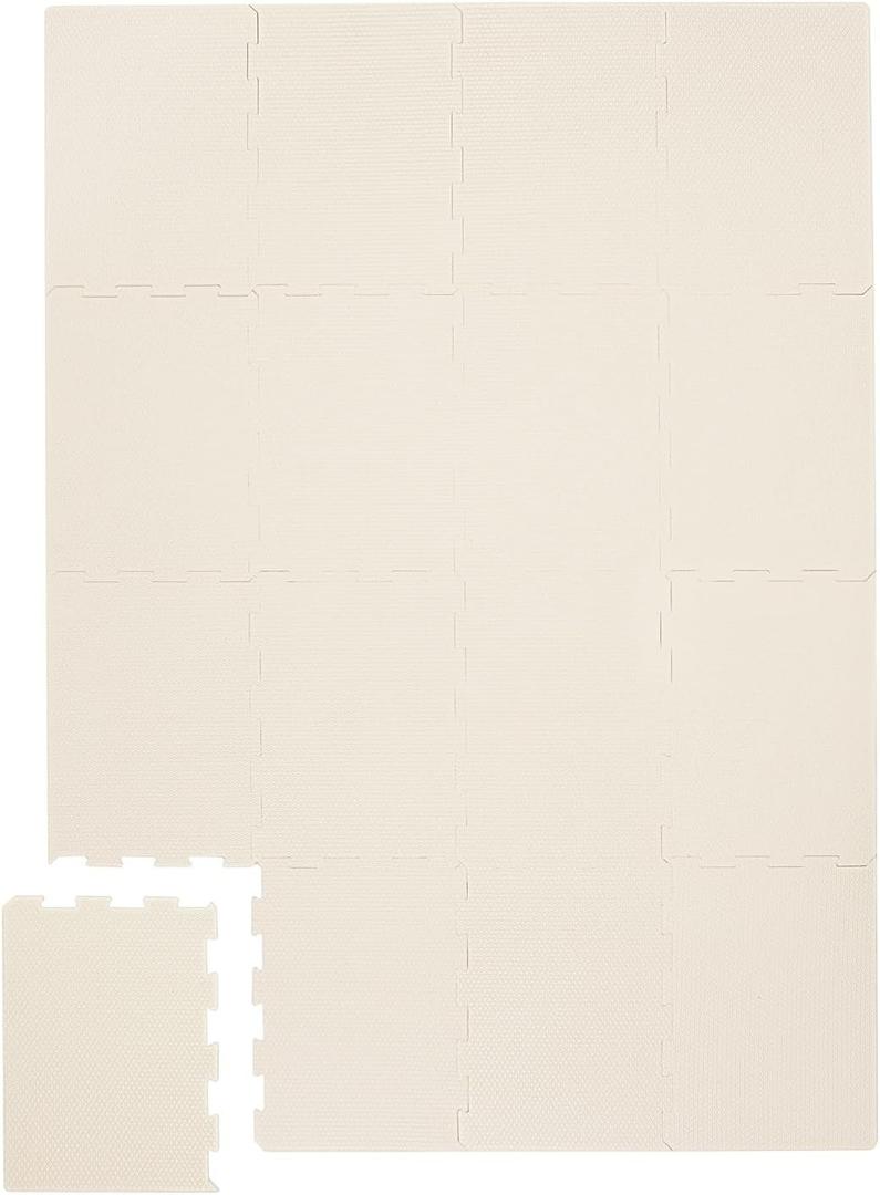 3 Sprouts Baby Foam Play Mat - Soft Foam Floor Tiles for Kids with Interlocking Puzzle Mats for Toddler Playroom - Safe 100% EVA Pads, Non-Toxic Waterproof Playmat - Cream