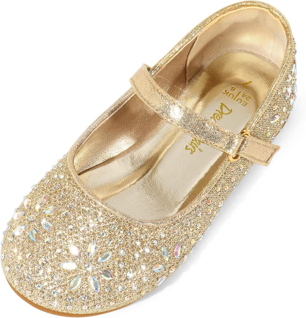 DREAM PAIRS Toddler Girl's Dress Shoes Mary Jane Rhinestone Ballerina Flat for Party, Birthday, Performance, Wedding (Gold)