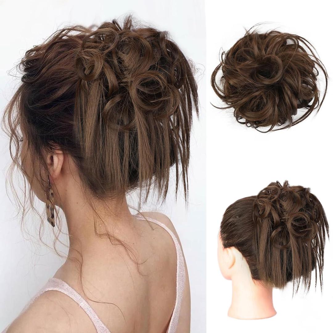 Lativ Messy Bun Hair Piece Scrunchie Extension Tousled Updo Hair Bun Hair Hairpieces Synthetic Chignon for Women (Chestnut Brown)