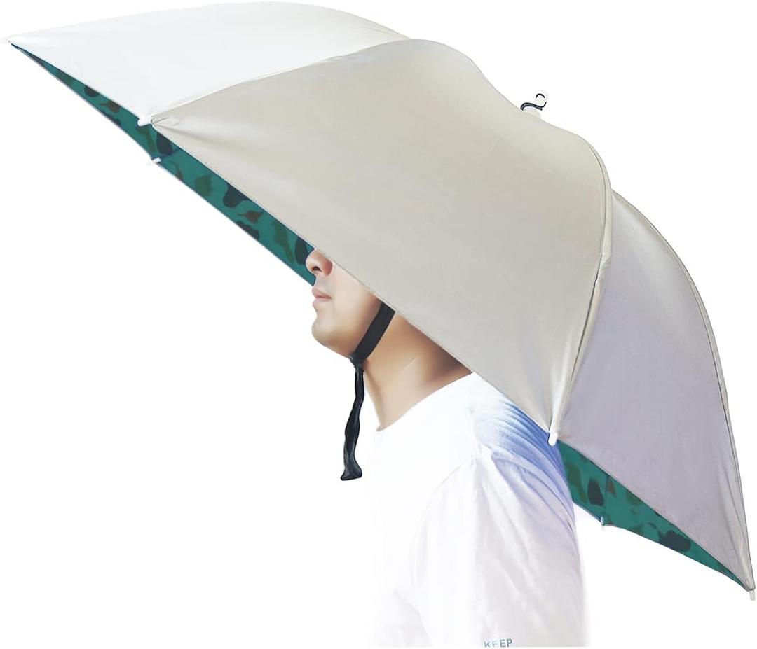 Umbrella Hat, 37 inch Fishing Umbrella Hat Hands Free Foldable UV Protection Umbrella Cap Adjustable Headwear for Fishing Golf Camping Beach Gardening Sunshade Outdoor