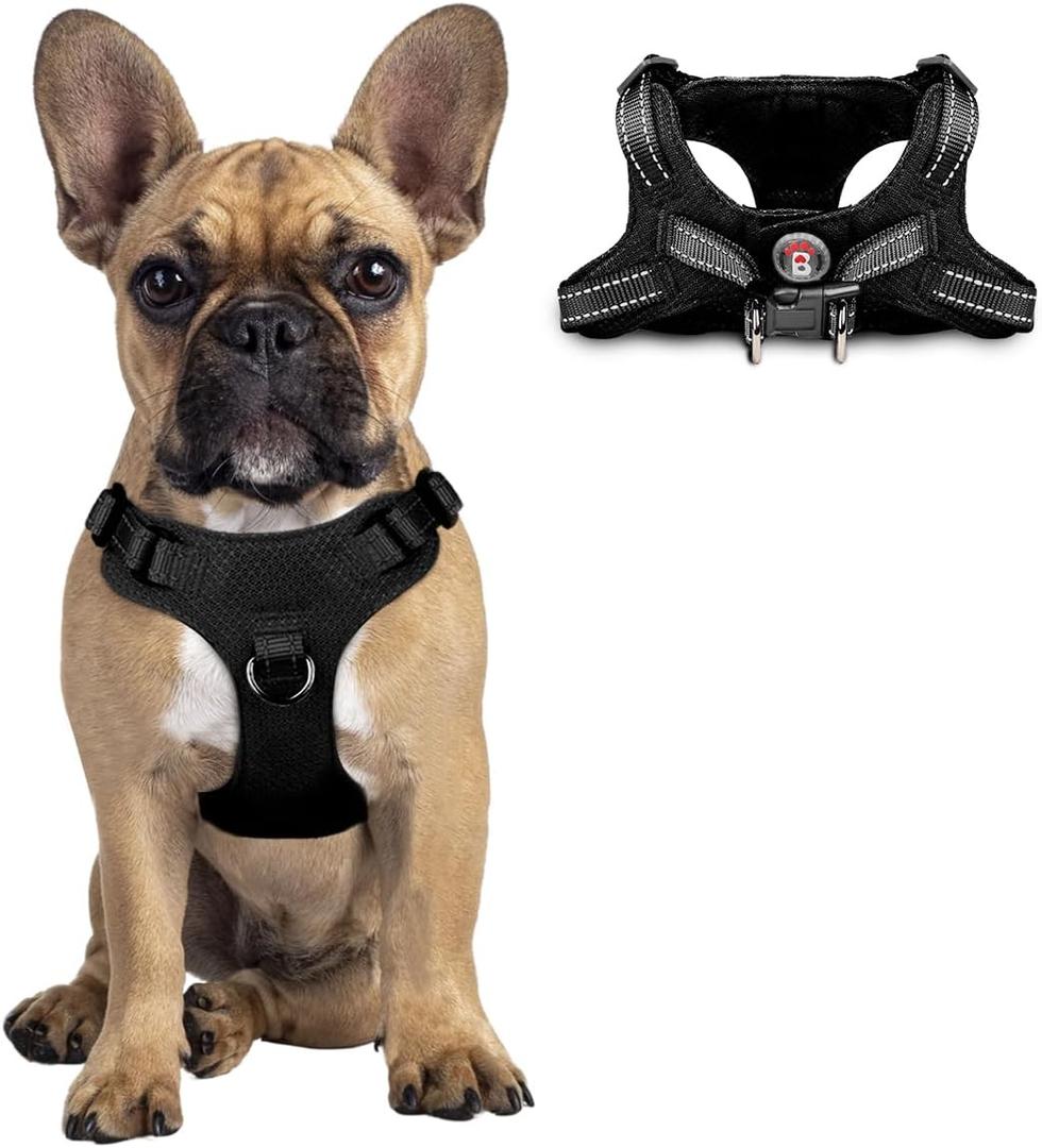 Dog Harness Step in Dog Vest Harness, Reflective Adjustable Puppy No Pull Harness Breathable Soft for Small and Medium Dogs Cats, Black, S