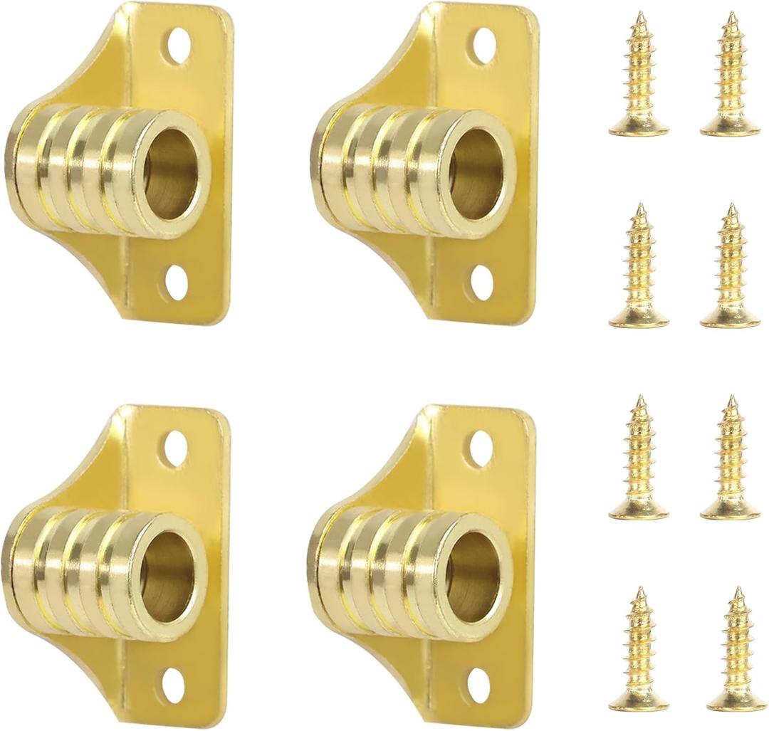 3/8" Outside Mount Curtain Rod Brackets (4-Pack) | Heavy Duty Metal with Brass Plating | Includes Screws & Pole Holders Fits All 3/8" Brass, Aluminum or Steel Rods or Rodding