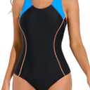beautyin Women's One Piece Athletic Racerback Swimsuit Slimming Bathing Suit (Large, Blue/Black)