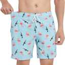 Mens Swim Trunks 7 Inch Inseam Board Shorts with Compression Liner Swimsuit Bathing Suit Quick Dry (Blue)