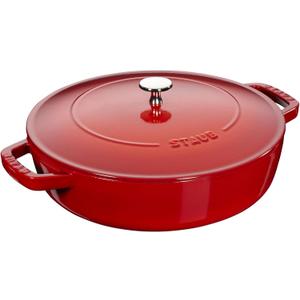 STAUB Cast Iron Saut Pan, Chistera Lid, Round, 28 cm, 3.7 L, Cherry Red