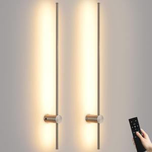 Battery Operated Wall Sconces with Remote, Dimmable 3000K-6000K/Timer/Memory LED Wall Lamp, 350Rotate, USB Rechargeable Wireless wall lights for Living Room, Bedroom Brushed Nickel 39.3" (2 Pack)