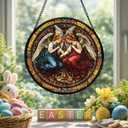 Round Angel Stained Glass Style Sun Catcher Window Hanging Decorative Panel for Home Window Light Catching Art Gift 7.8inch