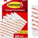 Command Damage Free Hanging Strips for Large Wall Hooks, Removable Adhesive, No Tools, 20 White Strips