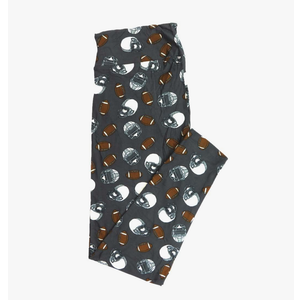 Lularoe Tall Curvy (TC fits Sizes 12-18) Sports Footballs Helmets Gray White Brown Buttery Soft Adult Leggings, 1 Pack