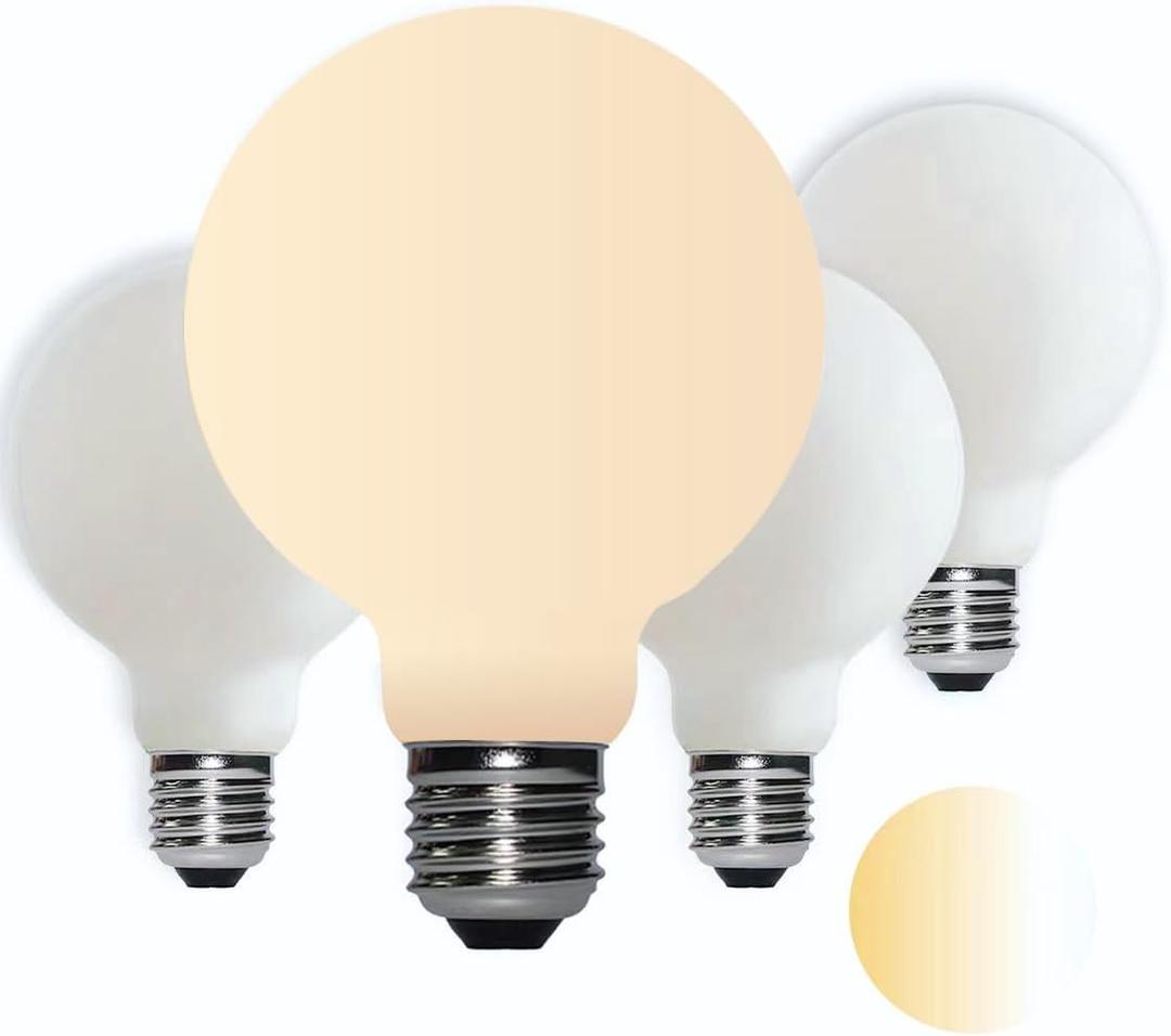 Liii&ARTMAN LED Light Bulb G25/G80 6W=60W, E26 Matt White Porcelain Dim-to-Warm 2000-2800K CRI 95 Excellent Color Accuracy 500LM (4-Pack)