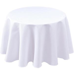 Biscaynebay Textured Fabric Round Tablecloths 60 Inches, White Table Cloth Water Resistant Small Circle Folding Table Covers Linen for Dining, Kitchen, Wedding & Parties, etc. Machine Washable